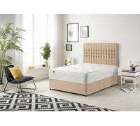 Somnior Galaxy Sprung Memory Foam Divan Bed with Headboard In Plush Fabric in Beige | Size: Double Somnior Beige Double