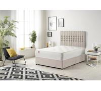 Somnior Galaxy Sprung Memory Foam Divan Bed With Headboard In Plush Fabric In Stone Stone