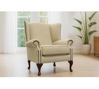 Somnior Hudson Sherpa Fabric Wingback Accent Arm Chair Manufactured in UK in Light Sand | Size: 1 Seater Somnior Light Sand 1 Seater