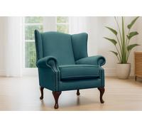 Somnior Hudson Sherpa Fabric Wingback Accent Arm Chair Manufactured in UK in Turquoise | Size: 1 Seater