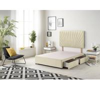 Somnior Platinum Divan Bed Base With 2 Drawers & Upholstered Headboard Linen Fabric in Cream | Size: King
