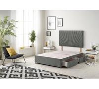 Somnior Platinum Divan Bed Base With 2 Drawers & Upholstered Headboard Linen Fabric in Dark Grey | Size: Super King