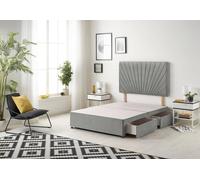 Somnior Platinum Divan Bed Base With 2 Drawers & Upholstered Headboard Linen Fabric in Silver | Size: King