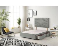 Somnior Platinum Divan Bed Base With 2 Drawers & Upholstered Headboard Linen Fabric in Silver | Size: King Somnior Silver King
