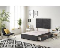 Somnior Platinum Divan Bed Base With 2 Drawers & Upholstered Headboard Plush Velvet in Black | Size: King
