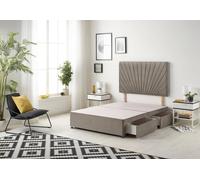 Somnior Platinum Divan Bed Base With 2 Drawers & Upholstered Headboard Tweed Fabric in Brown | Size: King