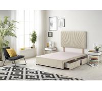 Somnior Platinum Divan Bed Base With 2 Drawers & Upholstered Headboard Tweed Fabric in Natural | Size: Super King