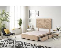 Somnior Platinum Divan Bed Base With 4 Drawers & Headboard Plush in Beige | Size: Super King