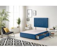 Somnior Platinum Divan Bed Base With 4 Drawers & Headboard Plush in Navy | Size: King