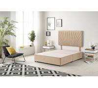 Somnior Platinum Divan Bed Base with Headboard Plush Velvet in Beige | Size: Double Somnior Beige Double