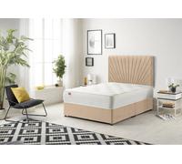 Somnior Platinum Ortho Sprung Memory Foam Mattress with Divan Bed with Headboard Plush Fabric in Beige | Size: Small Single