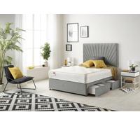 Somnior Platinum Sprung Memory Foam 2 Drawer Divan Bed with Upholstered Headboard Linen Fabric in Silver | Size: Super King
