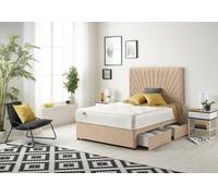 Somnior Platinum Sprung Memory Foam 2 Drawer Divan Bed with Upholstered Headboard Plush Velvet in Beige | Size: Single Somnior Beige Single