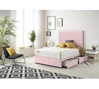 Somnior Platinum Sprung Memory Foam 2 Drawer Divan Bed With Upholstered Headboard Plush Velvet In Pink Pink