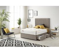 Somnior Platinum Sprung Memory Foam 2 Drawer Divan Bed with Upholstered Headboard Tweed Fabric in Brown | Size: Small Single