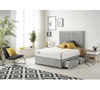 Somnior Platinum Sprung Memory Foam 2 Drawer Divan Bed with Upholstered Headboard Tweed Fabric in Grey | Size: Double Somnior Grey Double