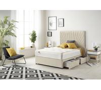Somnior Platinum Sprung Memory Foam 2 Drawer Divan Bed with Upholstered Headboard Tweed Fabric in Natural | Size: Double Somnior Natural Double