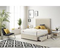 Somnior Platinum Sprung Memory Foam 2 Drawer Divan Bed with Upholstered Headboard Tweed Fabric in Natural | Size: King
