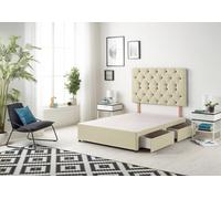 Somnior Premier Divan Bed Base With 2 Drawers & Upholstered Headboard Linen Fabric in Cream | Size: Small Double Somnior Cream Small Double