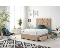 Somnior Premier Plush Velvet Sprung Memory Foam 4 Drawer Divan Bed Set With Upholstered Headboard In Beige Beige