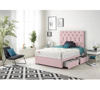 Somnior Premier Plush Velvet Sprung Memory Foam 4 Drawer Divan Bed Set With Upholstered Headboard In Pink Pink