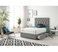 Somnior Premier Sprung Memory Foam 2 Drawer Divan Bed With Upholstered Headboard Linen Fabric In Silver Silver