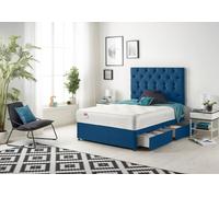 Somnior Premier Sprung Memory Foam 2 Drawer Divan Bed with Upholstered Headboard Plush Velvet in Navy | Size: Double