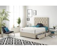 Somnior Premier Sprung Memory Foam 2 Drawer Divan Bed with Upholstered Headboard Tweed Fabric in Natural | Size: Small Single