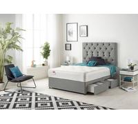 Somnior Premier Tweed Fabric Sprung Memory Foam 4 Drawer Divan Bed Set With Upholstered Headboard In Grey