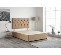 Somnior Ziggy Divan Bed Base with Headboard Plush Velvet in Beige | Size: Small Double