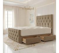 Somnior Ziggy Linen Divan Bed Mattress 2 Draw 54" Headboard & 22" Footboard in Brown | Size: Small Single
