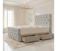 Somnior Ziggy Linen Divan Bed Mattress 2 Draw 54" Headboard & 22" Footboard In Light Grey Light Grey