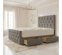Somnior Ziggy Linen Divan Bed Mattress 2 Draw 54" Headboard & 22" Footboard in Silver | Size: Double