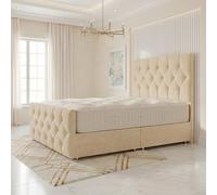 Somnior Ziggy Linen Divan Bed Mattress No Draw 54" Headboard & 22" Footboard In Beige Beige