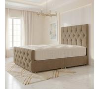 Somnior Ziggy Linen Divan Bed Mattress No Draw 54" Headboard & 22" Footboard in Brown | Size: Small Single