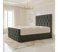 Somnior Ziggy Linen Divan Bed Mattress No Draw 54" Headboard & 22" Footboard in Dark Grey | Size: Small Double