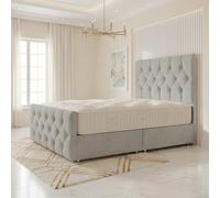 Somnior Ziggy Linen Divan Bed Mattress No Draw 54" Headboard & 22" Footboard In Light Grey Light Grey