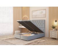 Somnior Ziggy Linen Fabric Ottoman Bed Base with Floor Standing Headboard in Light Grey | Size: Super King