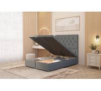 Somnior Ziggy Linen Fabric Ottoman Bed Base with Floor Standing Headboard in Mid Grey | Size: King