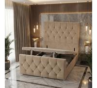 Somnior Ziggy Plush Storage Ottoman Divan Base 54" Headboard & 22" Footboard In Beige Beige