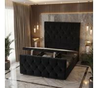 Somnior Ziggy Plush Storage Ottoman Divan Base 54" Headboard & 22" Footboard In Black Black
