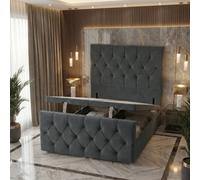 Somnior Ziggy Plush Storage Ottoman Divan Base 54" Headboard & 22" Footboard in Charcoal | Size: King