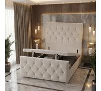 Somnior Ziggy Plush Storage Ottoman Divan Base 54" Headboard & 22" Footboard in Ivory | Size: Super King