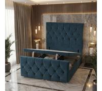 Somnior Ziggy Plush Storage Ottoman Divan Base 54" Headboard & 22" Footboard In Navy Navy