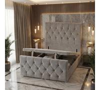 Somnior Ziggy Plush Storage Ottoman Divan Base 54" Headboard & 22" Footboard in Silver | Size: Small Single