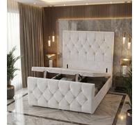 Somnior Ziggy Plush Storage Ottoman Divan Base 54" Headboard & 22" Footboard in White | Size: King