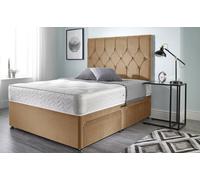 Somnior Ziggy Plush Velvet Divan Bed With Sprung Memory Foam Mattress And Headboard In Beige Beige