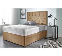 Somnior Ziggy Plush Velvet Divan Bed with Sprung Memory Foam Mattress & Headboard in Beige | Size: Small Single Somnior Beige Small Single