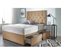 Somnior Ziggy Plush Velvet Memory Foam 4 Drawer Divan Bed with Upholstered Headboard in Beige | Size: King