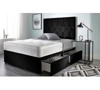 Somnior Ziggy Plush Velvet Memory Foam 4 Drawer Divan Bed with Upholstered Headboard in Black | Size: Small Double Somnior Black Small Double